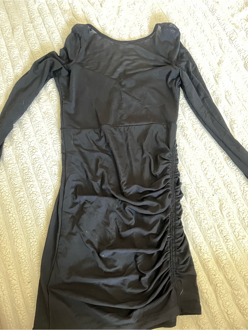 Revamped Black Long-Sleeve Side-Ruched Bodycon Dress